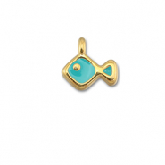 DQ European metal charms fish Turquoise Blue-Gold (Nickelfree)