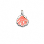 DQ European metal charms shell Coral Red-Antique Silver (Nickelfree)
