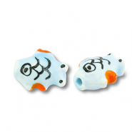 Beads ceramic fish Light Blue-Orange-Black