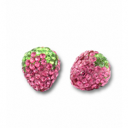 Acrylic beads with rhinestones strawberry Pink-Light Green