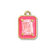 Brass TQ metal charms rectangle Gold-Neon Pink-Light Pink