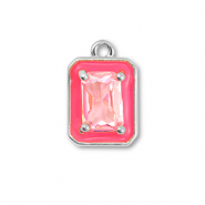 Brass TQ metal charms rectangle Silver-Neon Pink-Light Pink