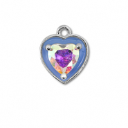 Brass TQ metal charms heart Silver-Blue-AB Coating