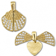Eco-brass&reg; metal medallion charms zirconia shell / heart Gold