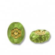 Acrylic beads oval with flower Olive Green-Gold