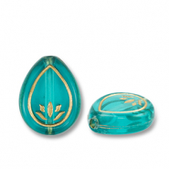 Acrylic beads drop Teal Blue-Gold