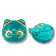 Acrylic beads cat Teal Blue-Gold