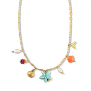 Stainless steel necklaces with charms starfish Gold-Multicolour