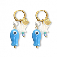 Stainless steel earrings fish Gold-blue-White