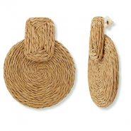 Trendy raffia earrings  rectangle / round Light Brown