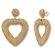 Trendy raffia earrings heart Light Brown-Gold