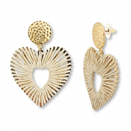 Trendy raffia earrings heart Beige-Gold