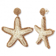 Trendy raffia earrings starfish Beige-Light Brown-Gold