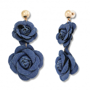 Trendy denim-look earrings flower Denim Blue-Gold