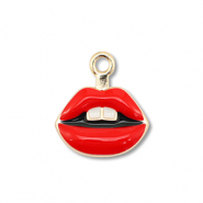 Metal charms enamel kiss Gold-Red