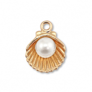 Metal charms enamel shell with pearl Gold-White