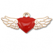 Metal charms enamel heart with wings Gold-Red-White