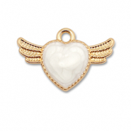 Metal charms enamel heart with wings Gold-White