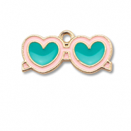 Metal charms enamel sunglasses heart Gold-Turquoise Blue-Light Pink