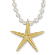 Statement necklaces imitation pearls with starfish White-Gold