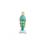 Eco-brass® metal charms fish Gold-Turquoise-White