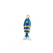 Eco-brass® metal charms fish Gold-Dark Blue-White