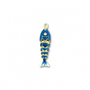 Eco-brass® metal charms fish Gold-Dark Blue-White