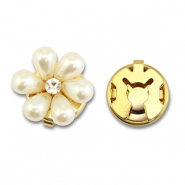 Eco-brass® metal button covers pearls flower Gold-White-Crystal