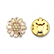 Eco-brass® metal button covers zirconia flower Gold-Crystal-Light Pink