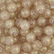 8 mm glass beads with glitters Beige-Gold