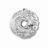 Stainless steel charms donut with dragon Silver