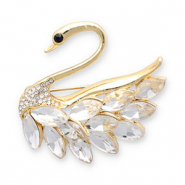 Brooches swan Gold-Transparent-Black