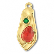 DQ European metal charms irregular Gold (Nickelfree)-Red-Green