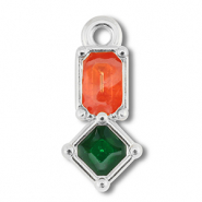 DQ European metal charms rectangle with rhombus Antique Silver (Nickelfree)-Dark Pink-Green