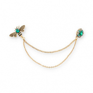Pins bee with chain Gold-Green-White