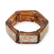 Bracelets resin hexagon Transparent Amber Brown-Off White-Beige