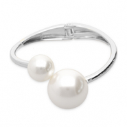 Metal bracelets with imitation pearls Silver-White