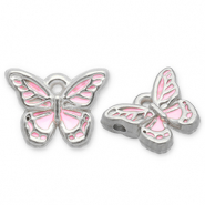 Stainless steel charms butterfly Silver-Light Pink-White