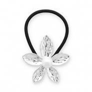 Hair accessories hair tie with metal flower with imitation pearl Silver-Black-White