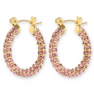 Stainless steel earrings / earpins creoles with strass Gold-Pink