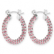 Stainless steel earrings / earpins creoles with strass Silver-Pink