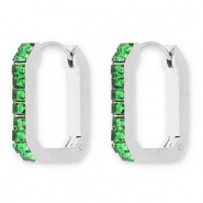 Stainless steel earrings / creoles rectangle with strass Silver-Green