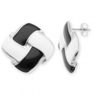Stainless steel earrings / earpins square Silver-Black-White