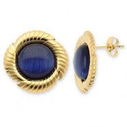 Stainless steel earrings / earpins round twisted Gold-Dark Blue