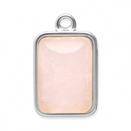 Stainless steel charms natural stone rectangle Silver-Pink
