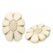 Acrylic beads oval with flower Off White-Gold