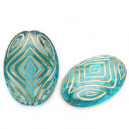 Acrylic beads oval Teal Blue-Gold