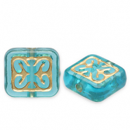 Acrylic beads rectangle Teal Blue-Gold