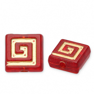 Acrylic beads square Red-Gold
