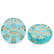 Acrylic beads disc with moon and stars Teal Blue-Gold